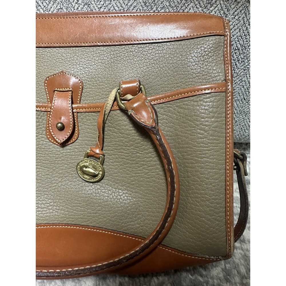 Vintage Dooney and Bourke Authenic Green and Tan Trim Satchel Crossbody - Picture 4 of 12